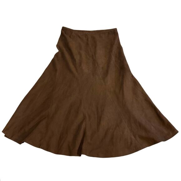 Koret Brown Suede Midi Skirt Size 12 A-Line Faux Suede Flowy Classic Skirt - Picture 3 of 7